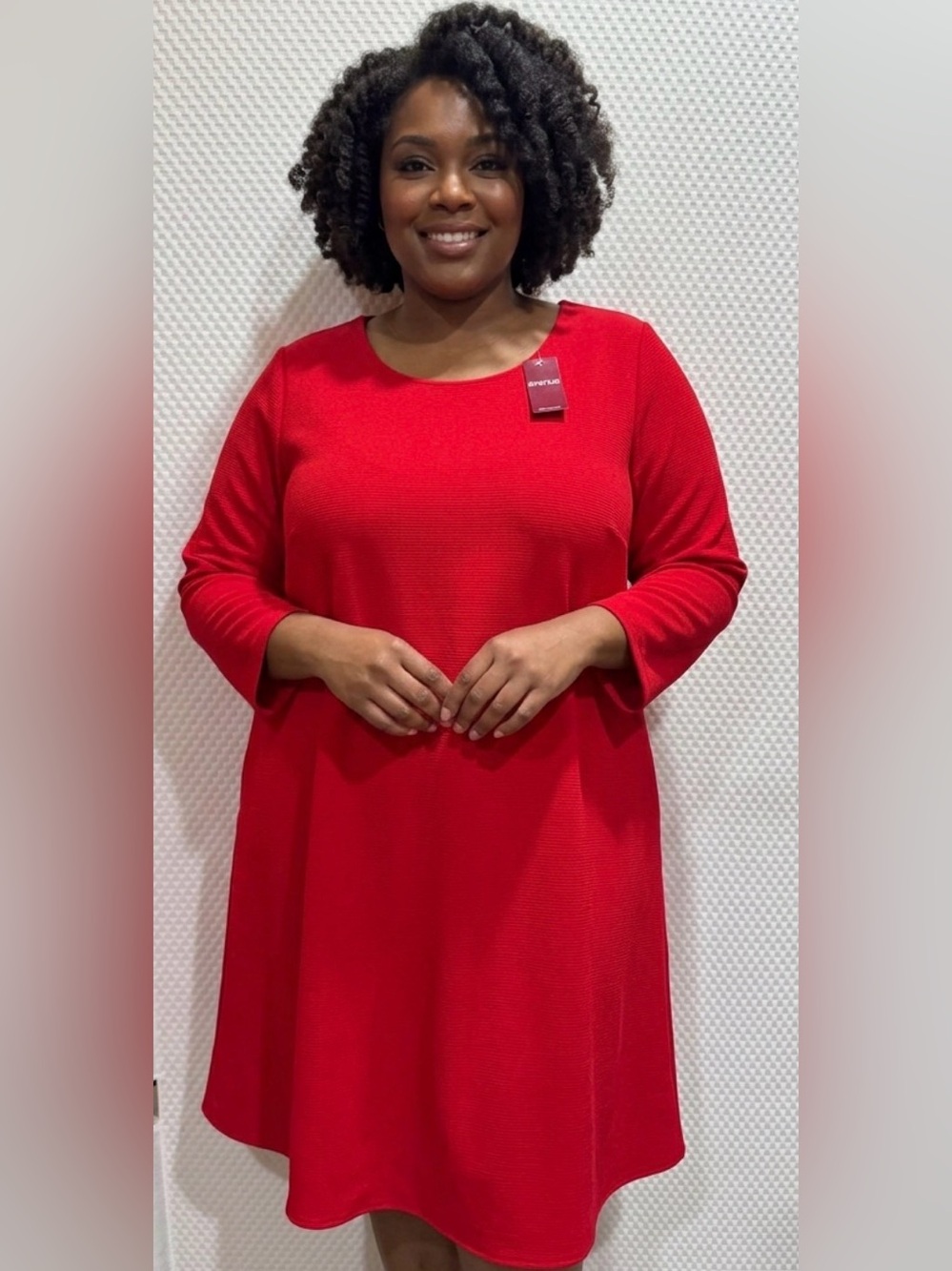 Avenue Bright Red Scoop Neck Long Sleeve Dress